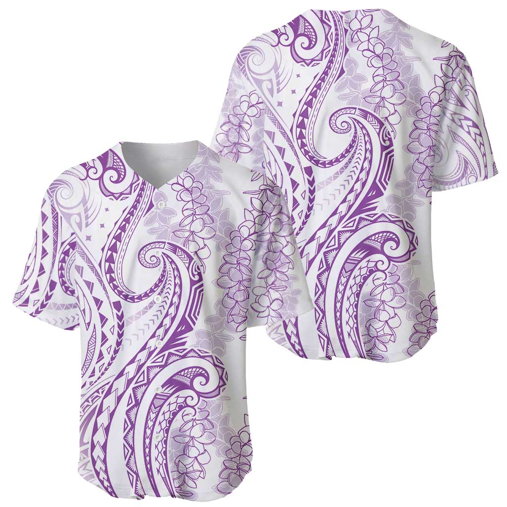 Polynesia Plumeria Lei Baseball Jersey White Violet Curves Motif