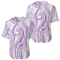 Polynesia Plumeria Lei Baseball Jersey White Violet Curves Motif