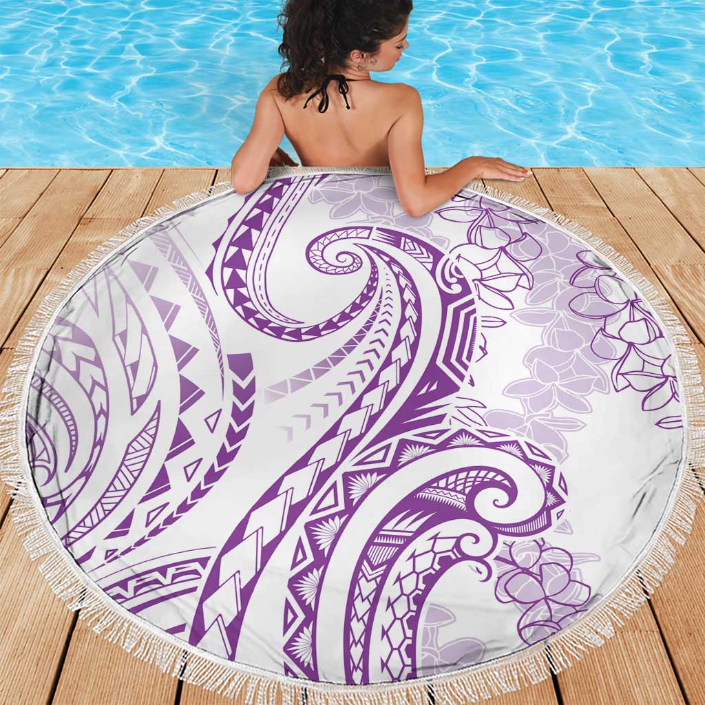 Polynesia Plumeria Lei Beach Blanket White Violet Curves Motif