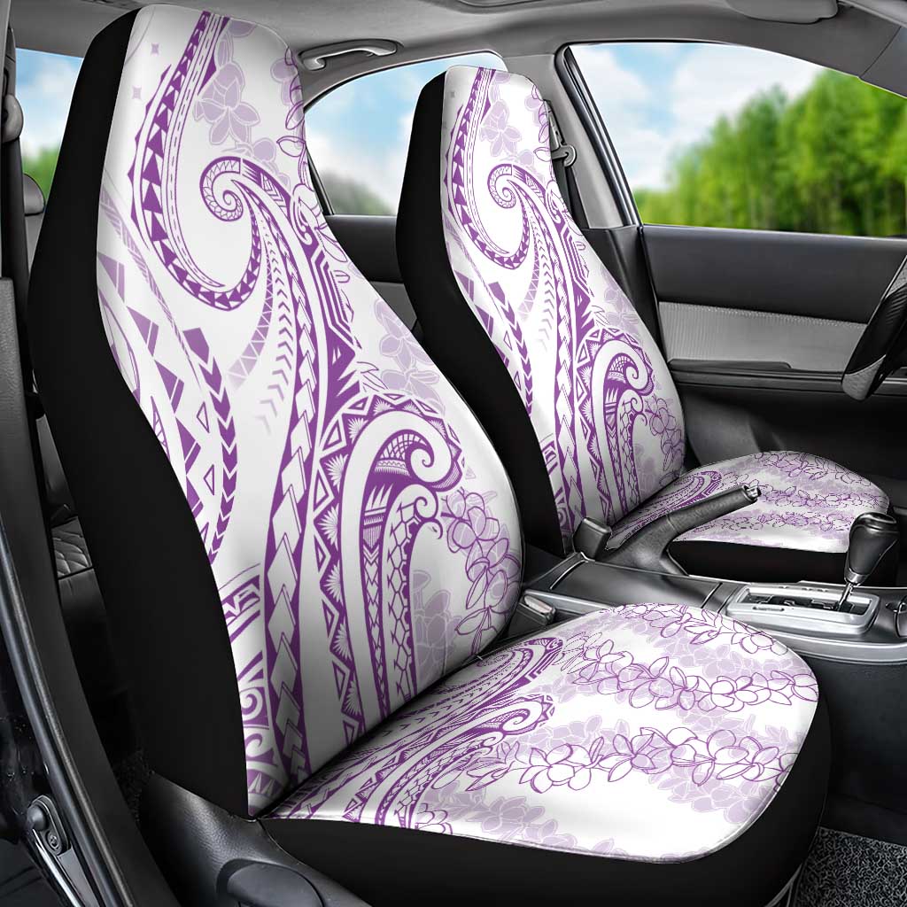 Polynesia Plumeria Lei Car Seat Cover White Violet Curves Motif
