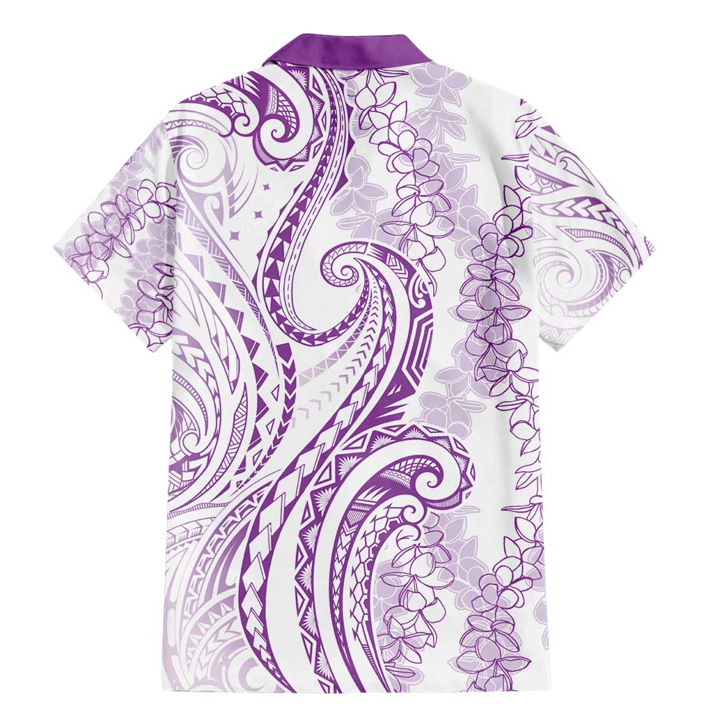 Polynesia Plumeria Lei Family Matching Mermaid Dress and Hawaiian Shirt White Violet Curves Motif