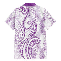 Polynesia Plumeria Lei Family Matching Mermaid Dress and Hawaiian Shirt White Violet Curves Motif
