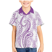 Polynesia Plumeria Lei Family Matching Mermaid Dress and Hawaiian Shirt White Violet Curves Motif