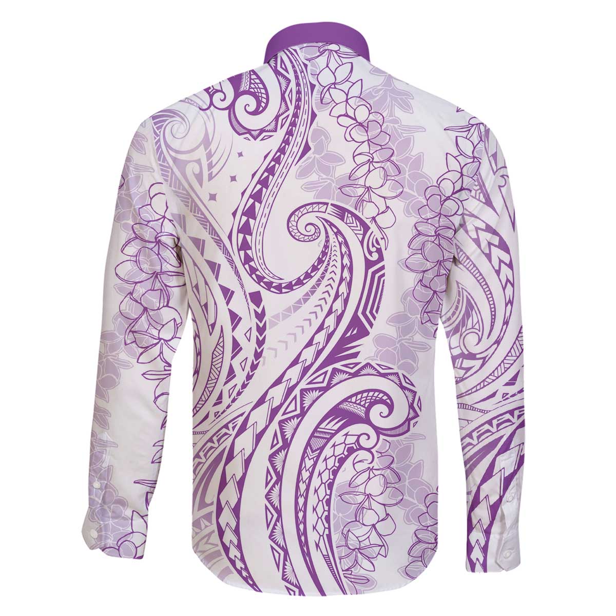Polynesia Plumeria Lei Family Matching Off The Shoulder Long Sleeve Dress and Hawaiian Shirt White Violet Curves Motif