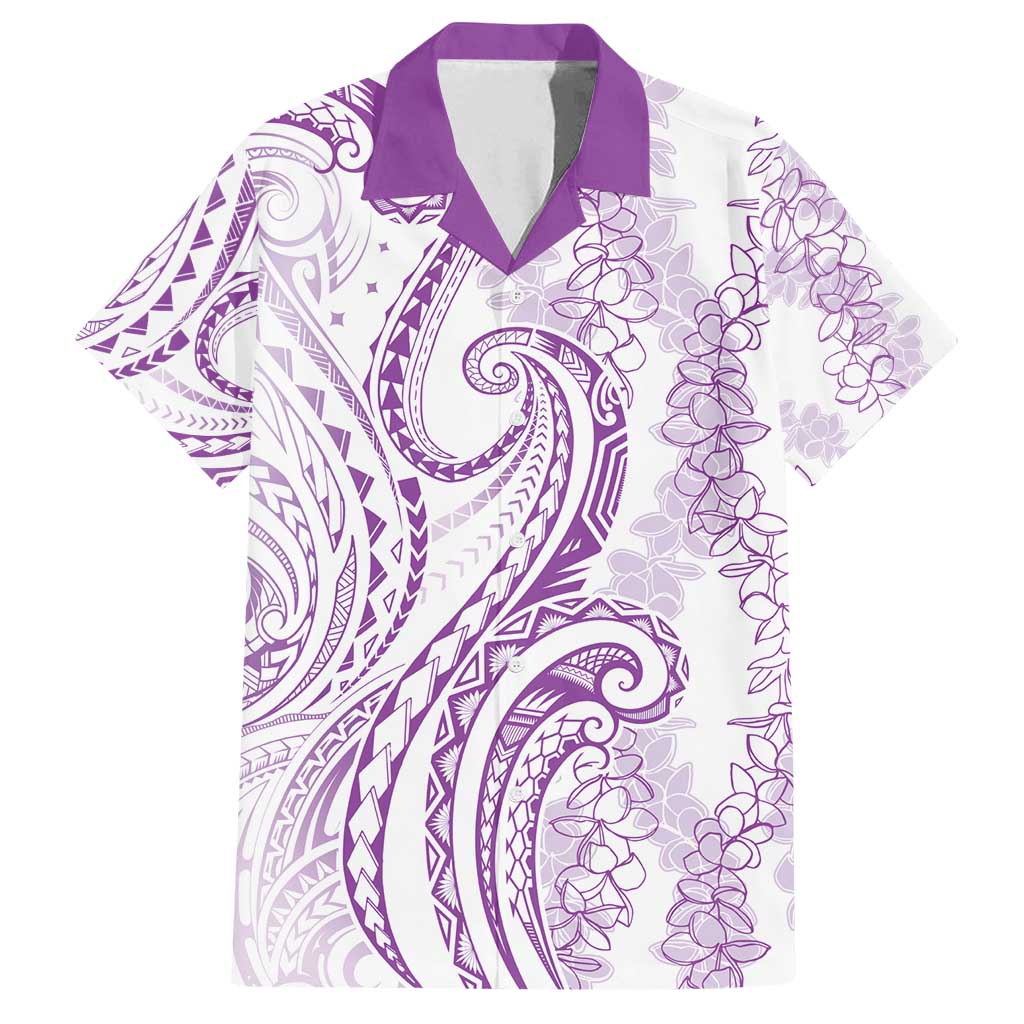 Polynesia Plumeria Lei Family Matching Off Shoulder Short Dress and Hawaiian Shirt White Violet Curves Motif LT7 Dad's Shirt - Short Sleeve Violet - Polynesian Pride