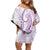 Polynesia Plumeria Lei Family Matching Off Shoulder Short Dress and Hawaiian Shirt White Violet Curves Motif