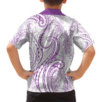 Polynesia Plumeria Lei Family Matching Short Sleeve Bodycon Dress and Hawaiian Shirt White Violet Curves Motif