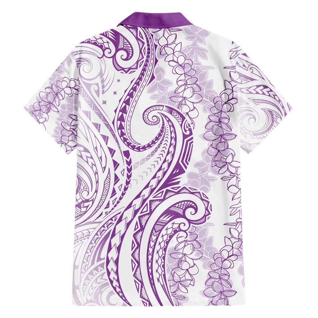 Polynesia Plumeria Lei Family Matching Short Sleeve Bodycon Dress and Hawaiian Shirt White Violet Curves Motif