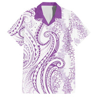 Polynesia Plumeria Lei Family Matching Summer Maxi Dress and Hawaiian Shirt White Violet Curves Motif LT7 Dad's Shirt - Short Sleeve Violet - Polynesian Pride