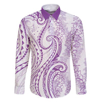Polynesia Plumeria Lei Family Matching Summer Maxi Dress and Hawaiian Shirt White Violet Curves Motif LT7 Dad's Shirt - Long Sleeve Violet - Polynesian Pride