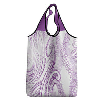 Polynesia Plumeria Lei Grocery Bag White Violet Curves Motif