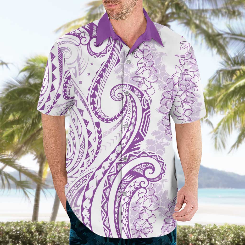 Polynesia Plumeria Lei Hawaiian Shirt White Violet Curves Motif