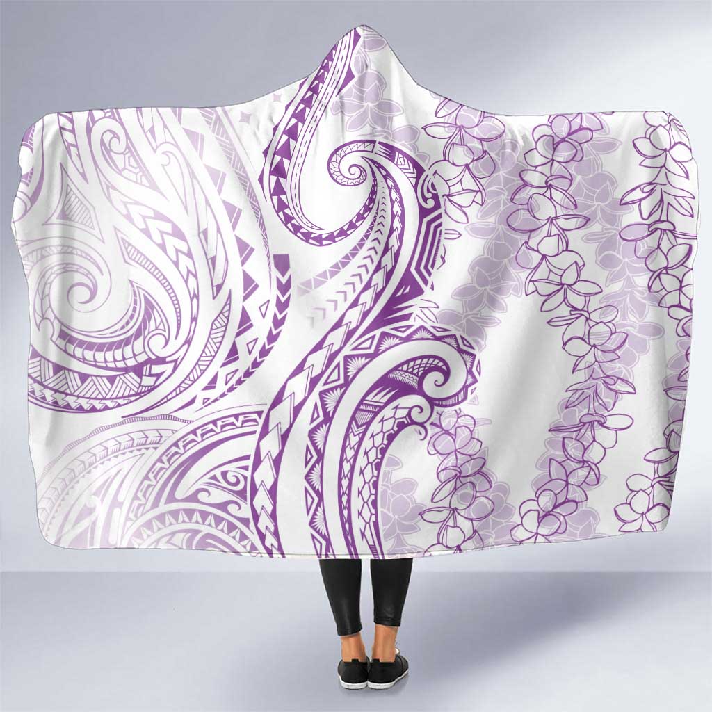 Polynesia Plumeria Lei Hooded Blanket White Violet Curves Motif LT7 One Size Violet - Polynesian Pride