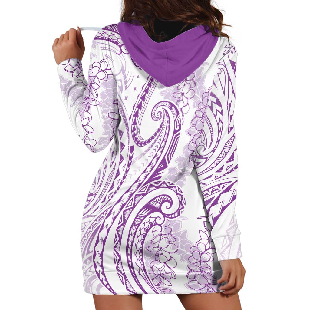 Polynesia Plumeria Lei Hoodie Dress White Violet Curves Motif LT7 - Polynesian Pride