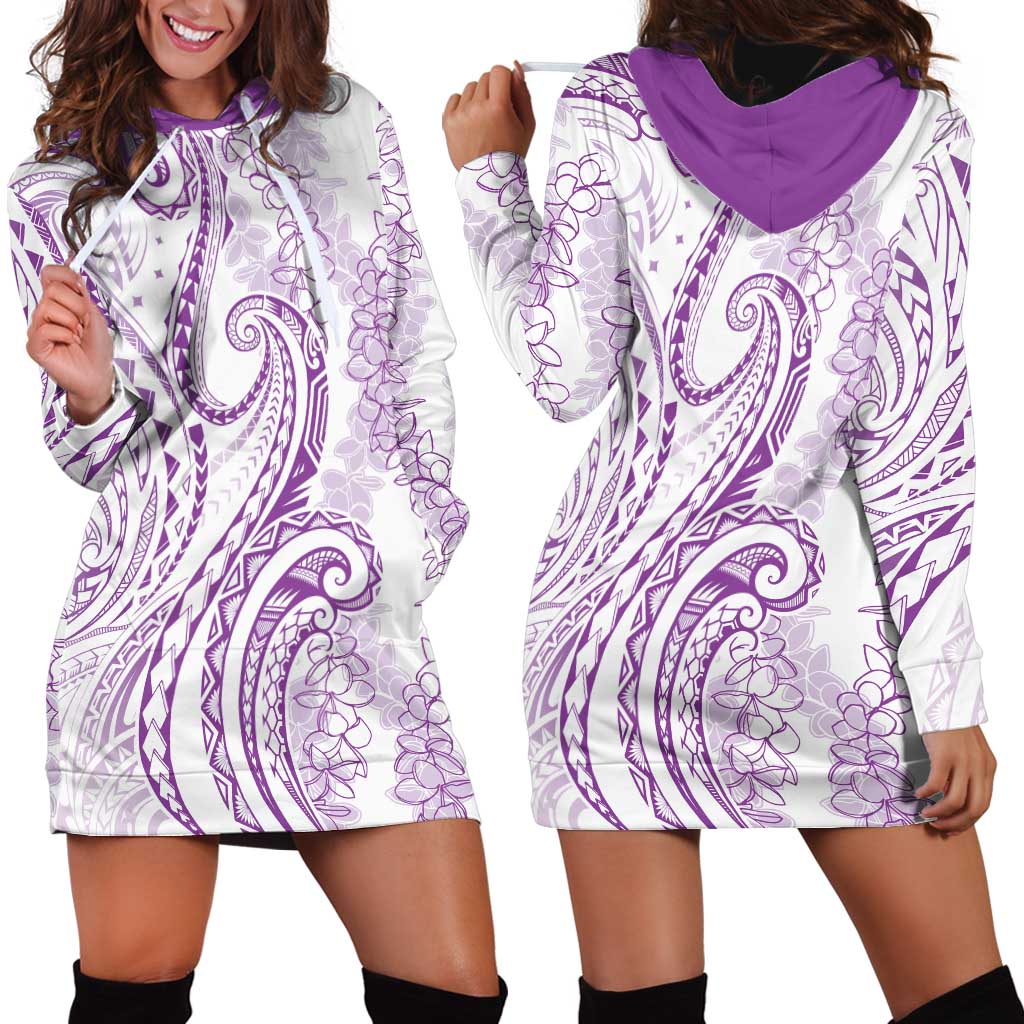 Polynesia Plumeria Lei Hoodie Dress White Violet Curves Motif LT7 - Polynesian Pride