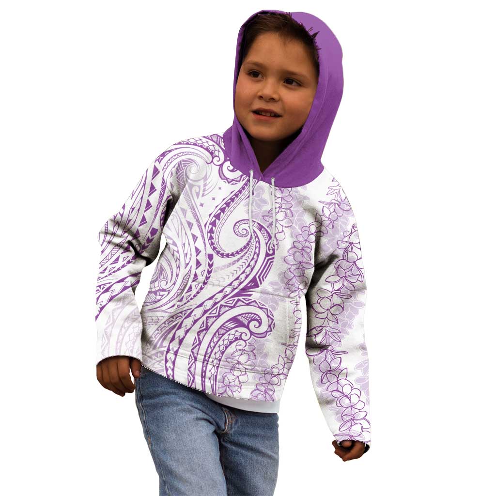 Polynesia Plumeria Lei Kid Hoodie White Violet Curves Motif