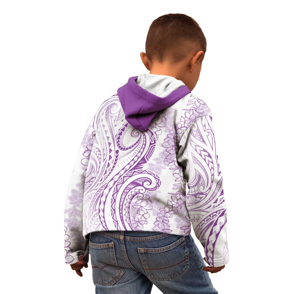 Polynesia Plumeria Lei Kid Hoodie White Violet Curves Motif