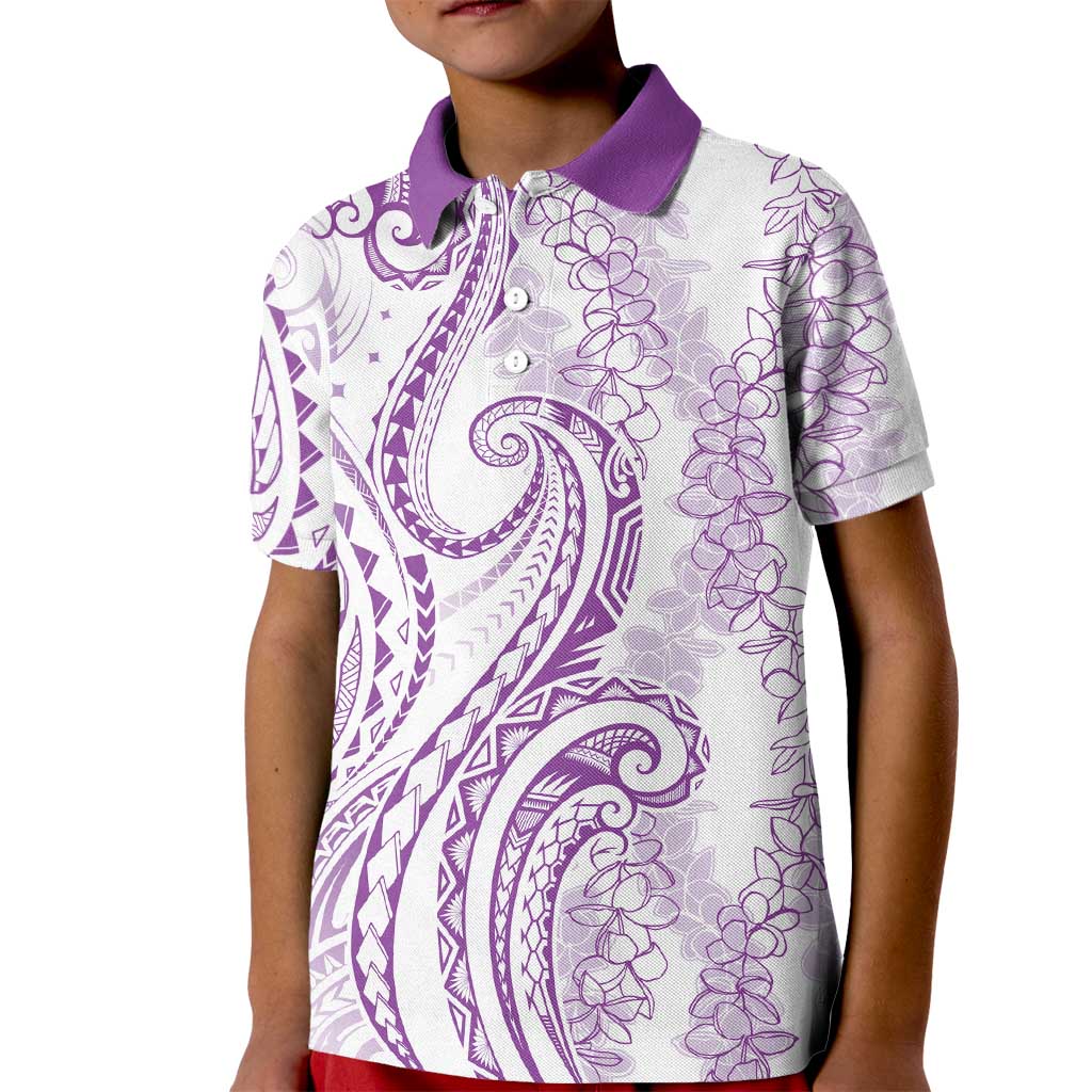 Polynesia Plumeria Lei Kid Polo Shirt White Violet Curves Motif LT7 Kid Violet - Polynesian Pride