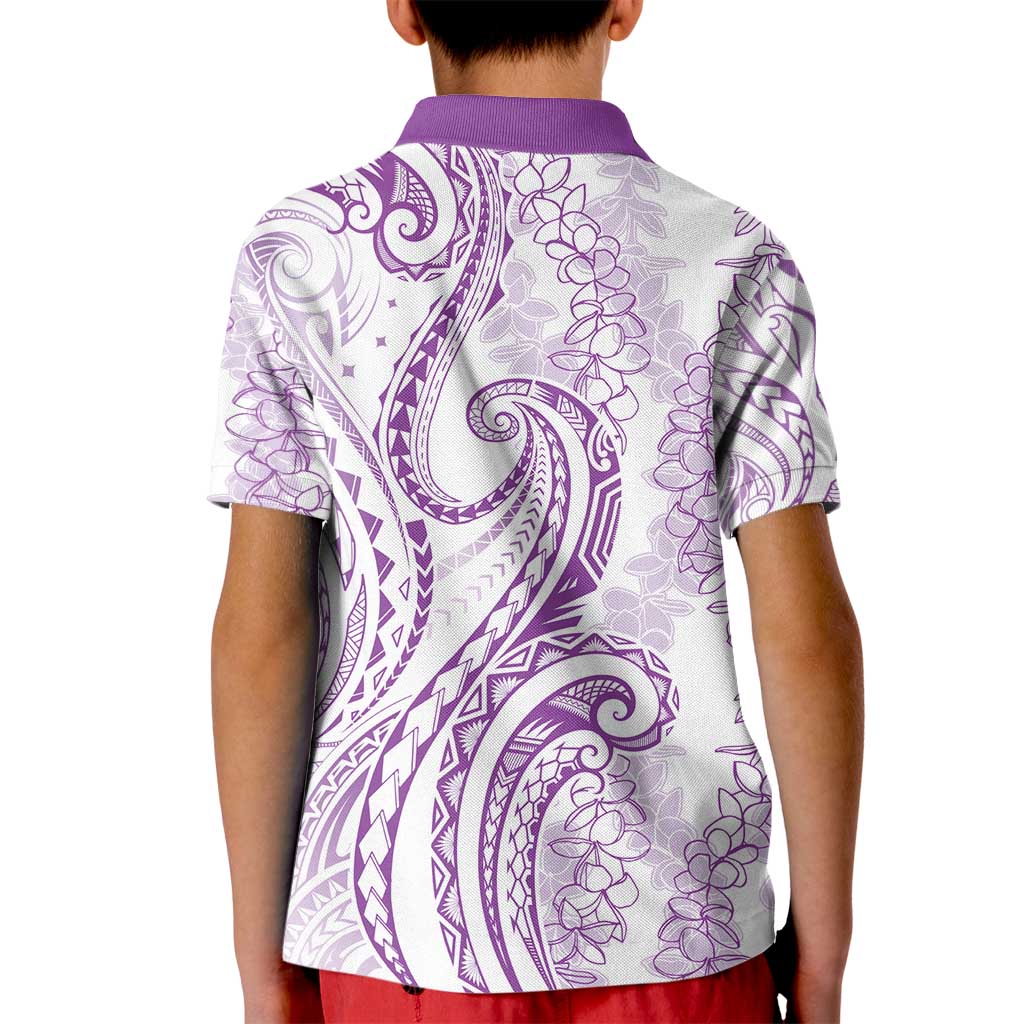 Polynesia Plumeria Lei Kid Polo Shirt White Violet Curves Motif