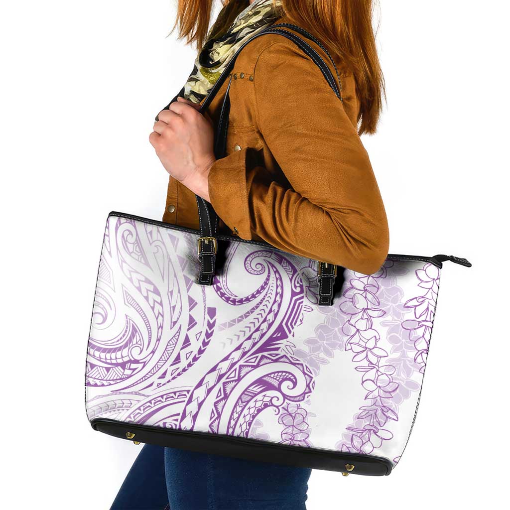 Polynesia Plumeria Lei Leather Tote Bag White Violet Curves Motif LT7 Violet - Polynesian Pride