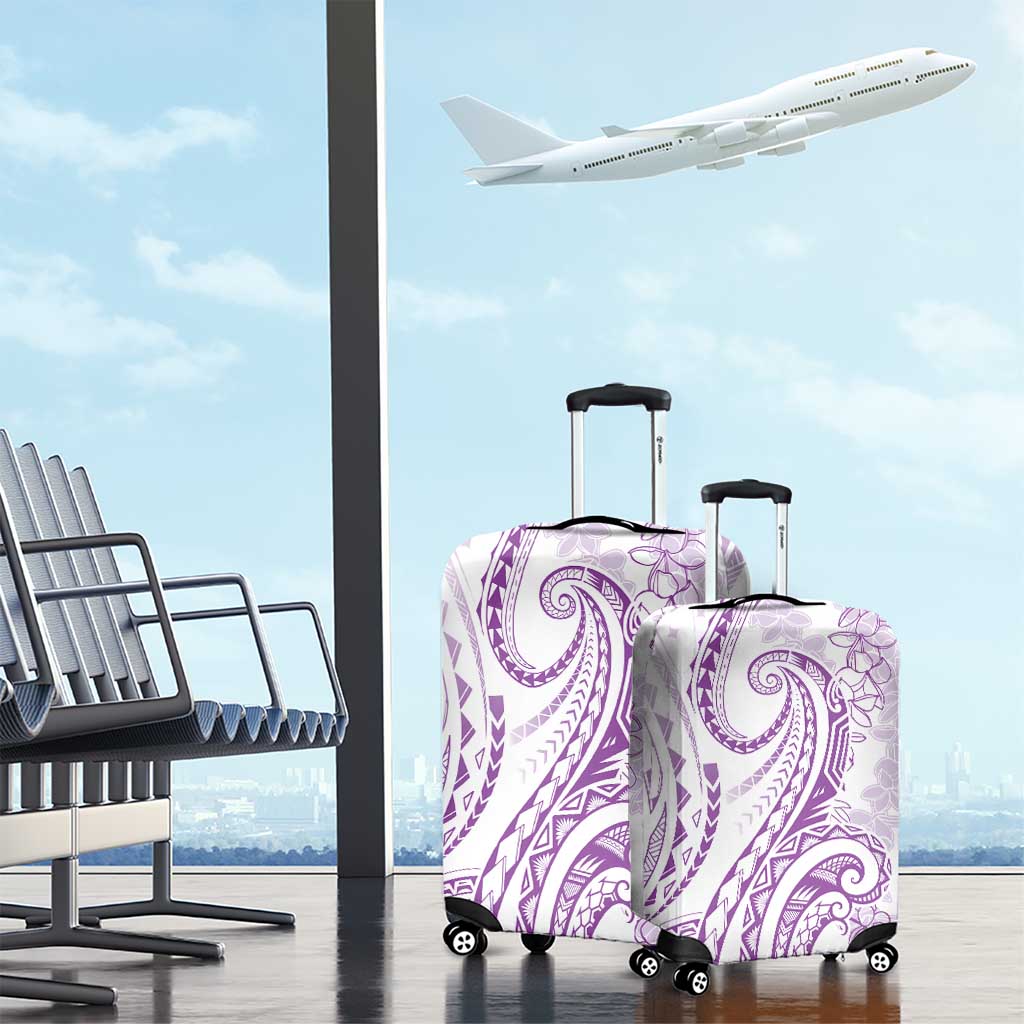 Polynesia Plumeria Lei Luggage Cover White Violet Curves Motif
