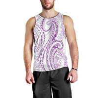 Polynesia Plumeria Lei Men Tank Top White Violet Curves Motif