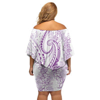 Polynesia Plumeria Lei Off Shoulder Short Dress White Violet Curves Motif