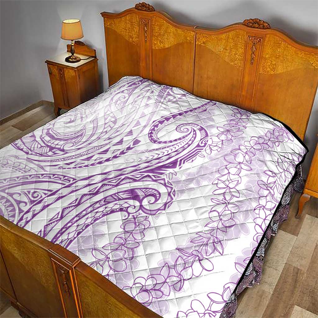 Polynesia Plumeria Lei Quilt White Violet Curves Motif