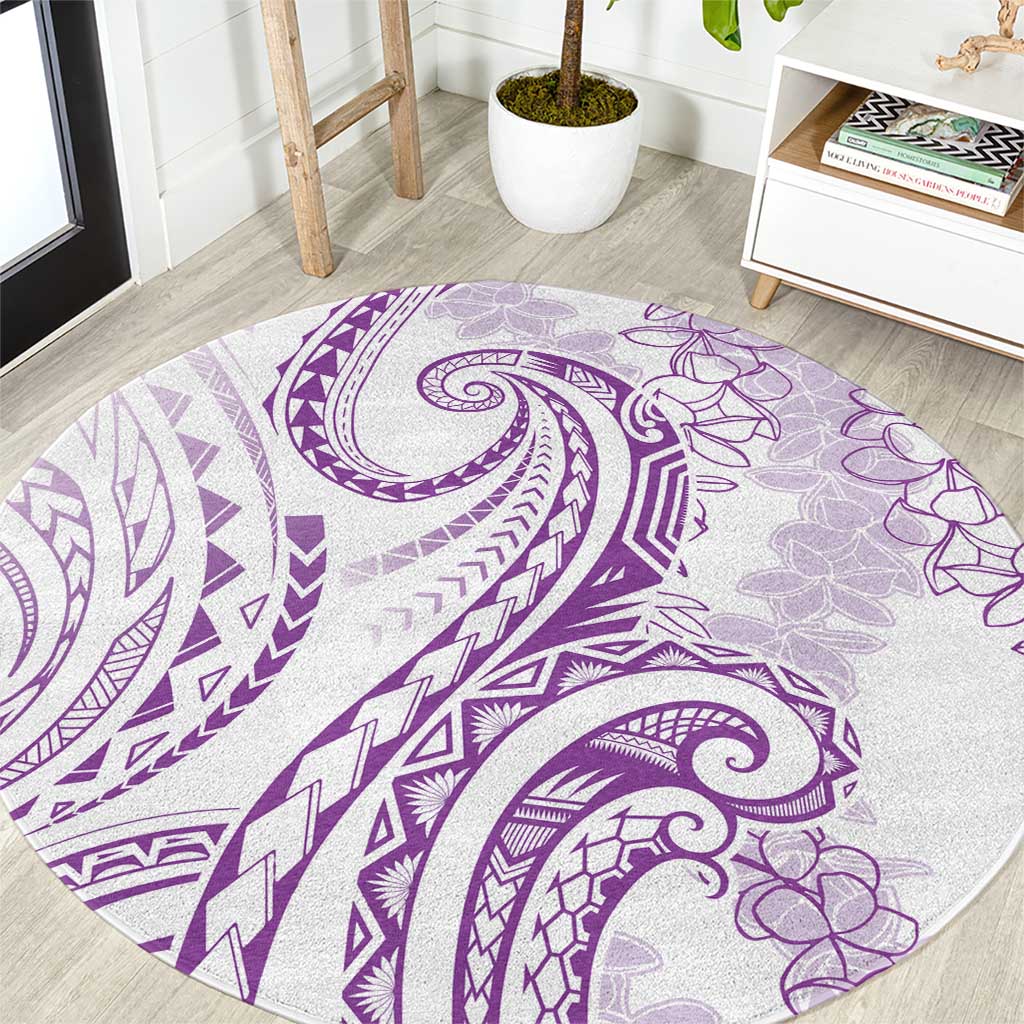 Polynesia Plumeria Lei Round Carpet White Violet Curves Motif LT7 Violet - Polynesian Pride