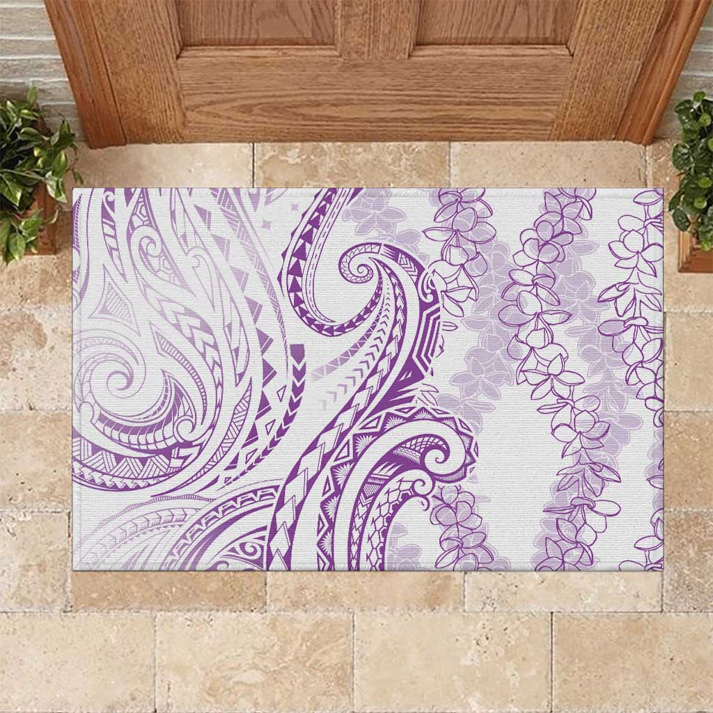 Polynesia Plumeria Lei Rubber Doormat White Violet Curves Motif LT7 Violet - Polynesian Pride