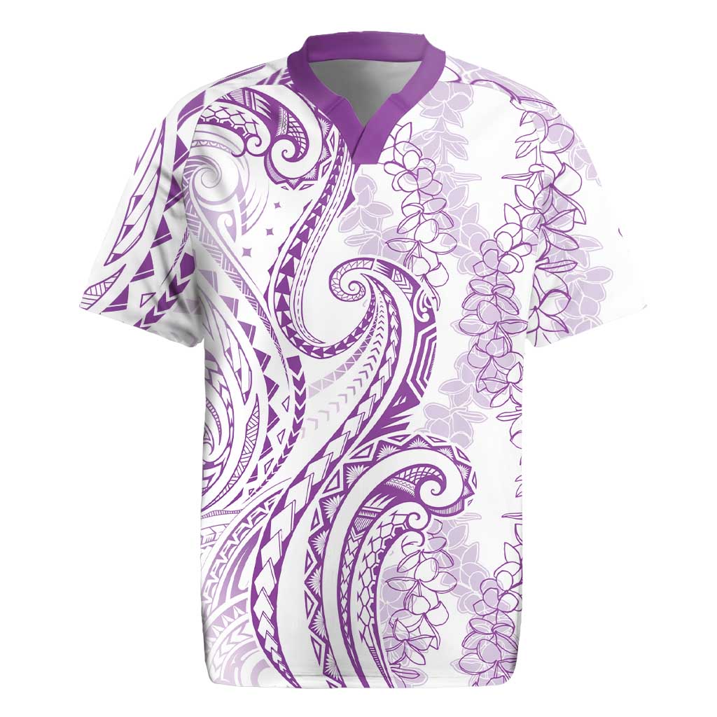 Polynesia Plumeria Lei Rugby Jersey White Violet Curves Motif