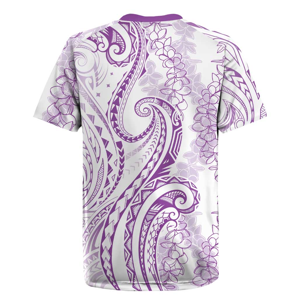 Polynesia Plumeria Lei Rugby Jersey White Violet Curves Motif