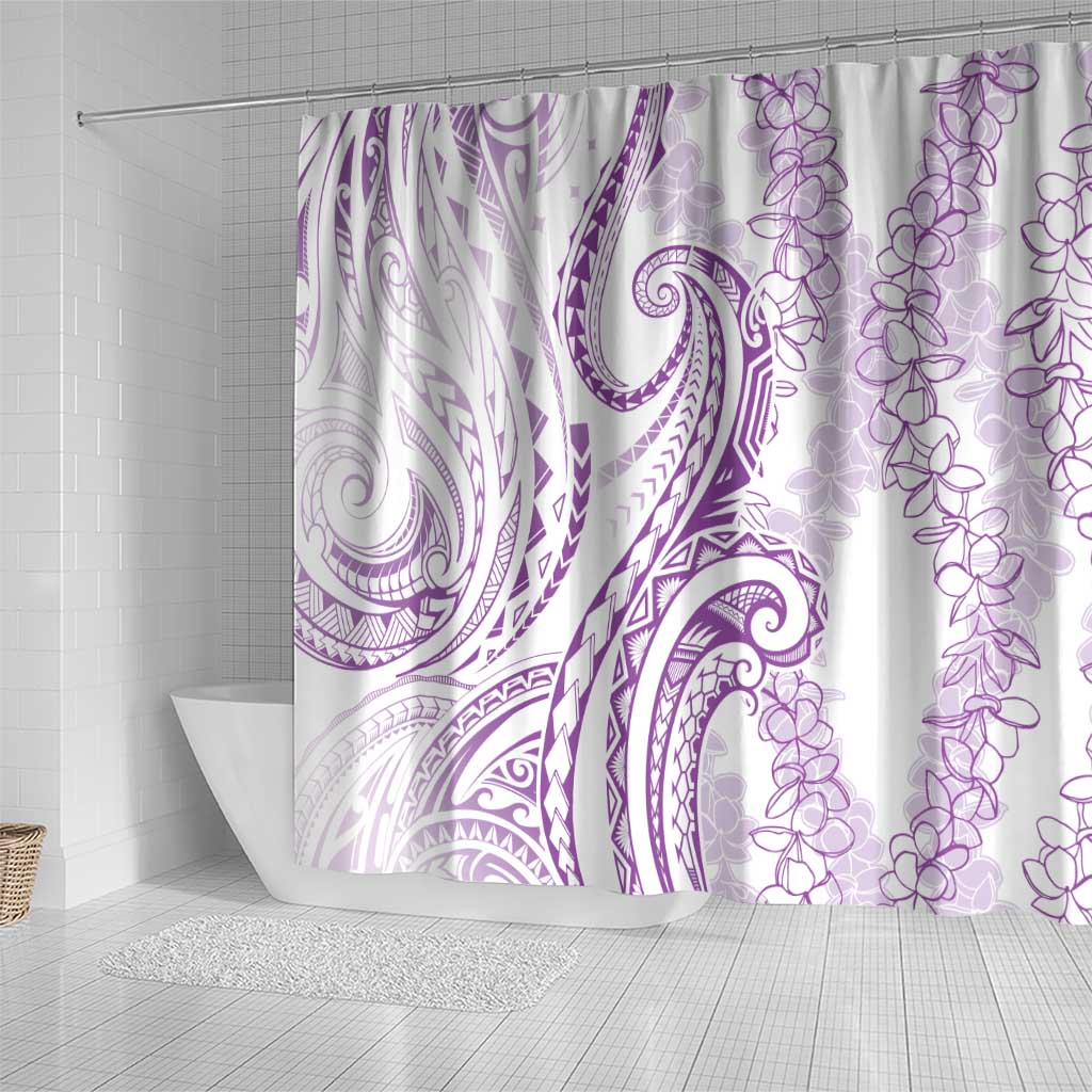 Polynesia Plumeria Lei Shower Curtain White Violet Curves Motif