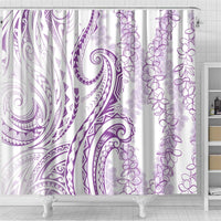Polynesia Plumeria Lei Shower Curtain White Violet Curves Motif