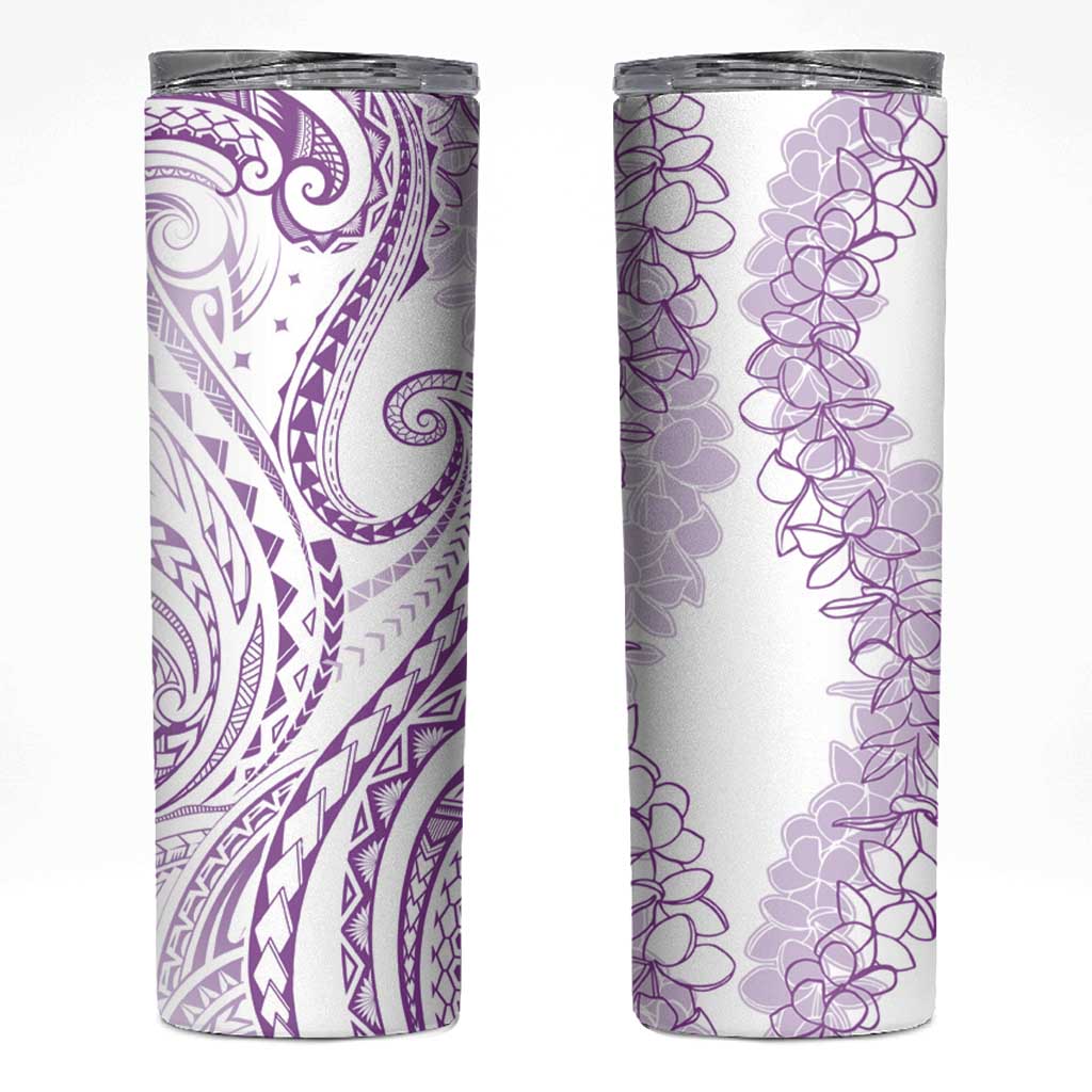 Polynesia Plumeria Lei Skinny Tumbler White Violet Curves Motif