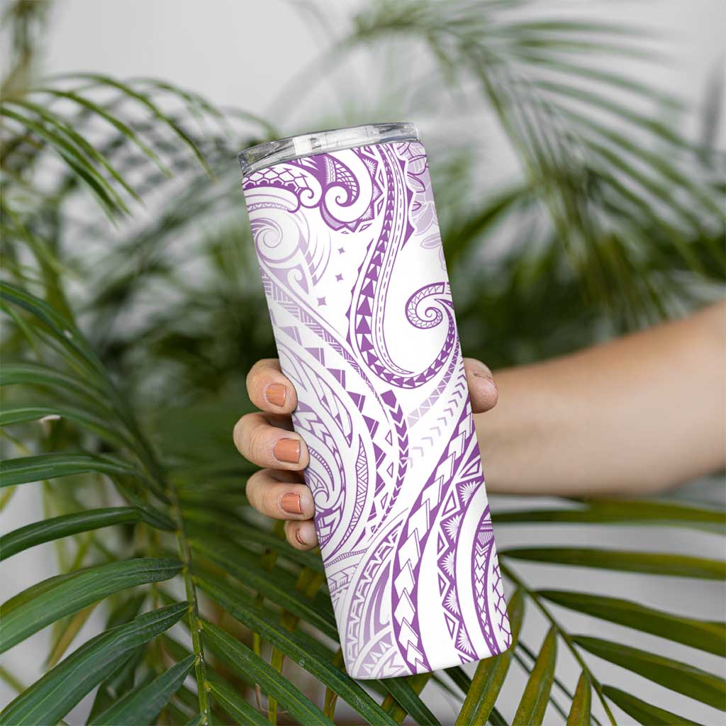 Polynesia Plumeria Lei Skinny Tumbler White Violet Curves Motif LT7 - Polynesian Pride