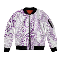 Polynesia Plumeria Lei Sleeve Zip Bomber Jacket White Violet Curves Motif LT7 Unisex Violet - Polynesian Pride