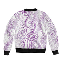 Polynesia Plumeria Lei Sleeve Zip Bomber Jacket White Violet Curves Motif LT7 - Polynesian Pride