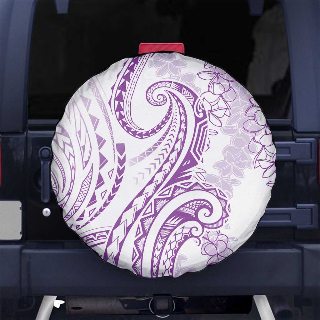 Polynesia Plumeria Lei Spare Tire Cover White Violet Curves Motif