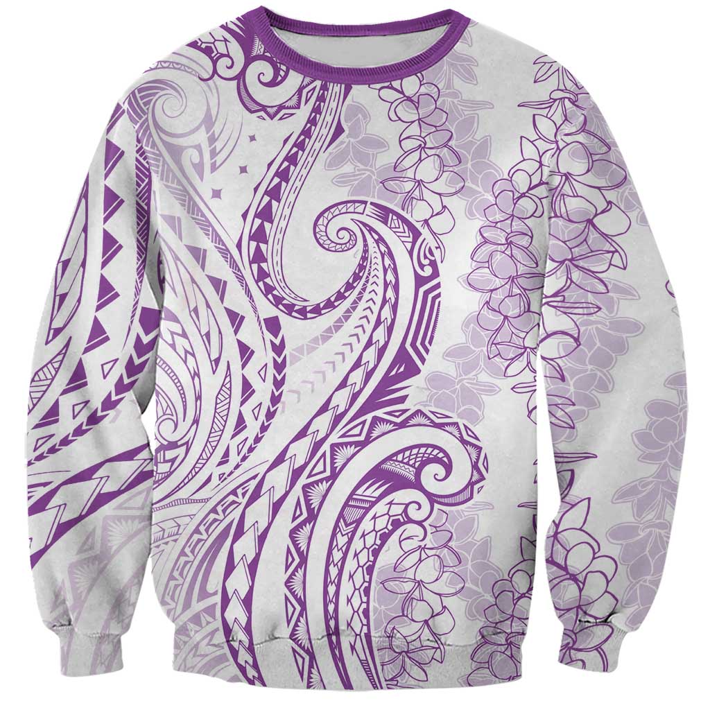 Polynesia Plumeria Lei Sweatshirt White Violet Curves Motif