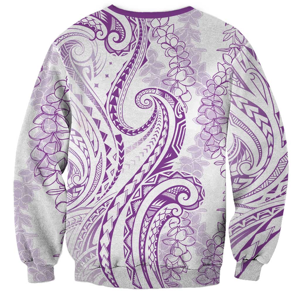 Polynesia Plumeria Lei Sweatshirt White Violet Curves Motif
