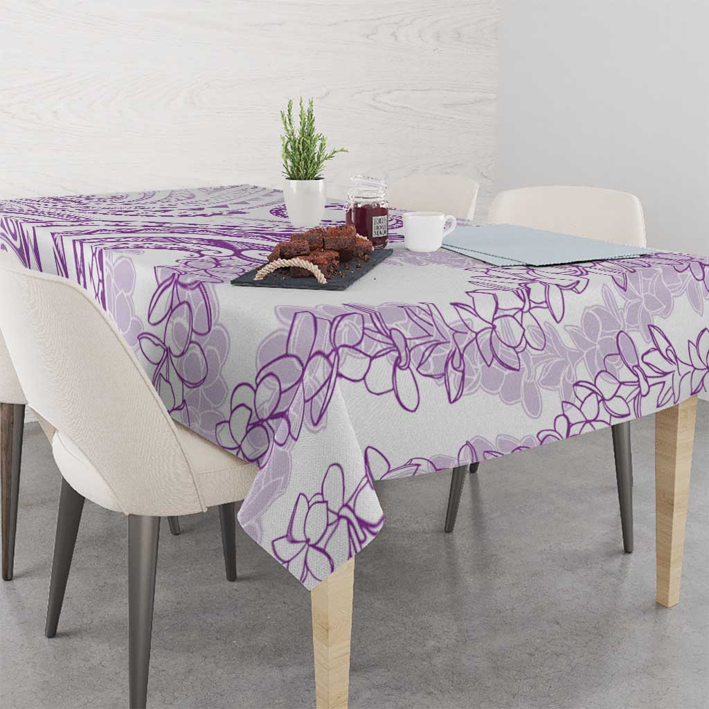 Polynesia Plumeria Lei Tablecloth White Violet Curves Motif
