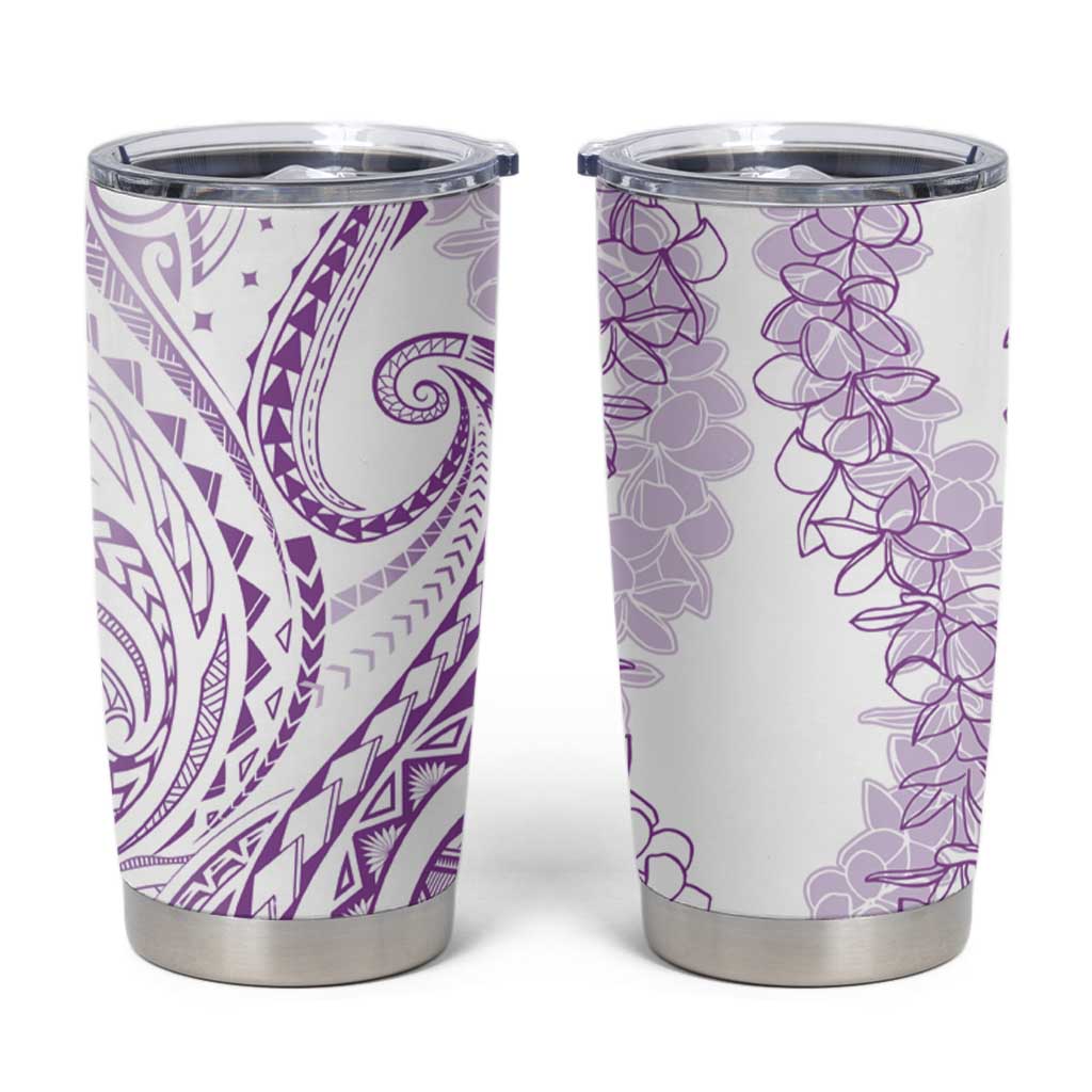 Polynesia Plumeria Lei Tumbler Cup White Violet Curves Motif