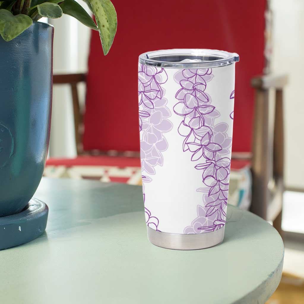 Polynesia Plumeria Lei Tumbler Cup White Violet Curves Motif