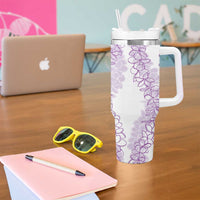 Polynesia Plumeria Lei Tumbler With Handle White Violet Curves Motif