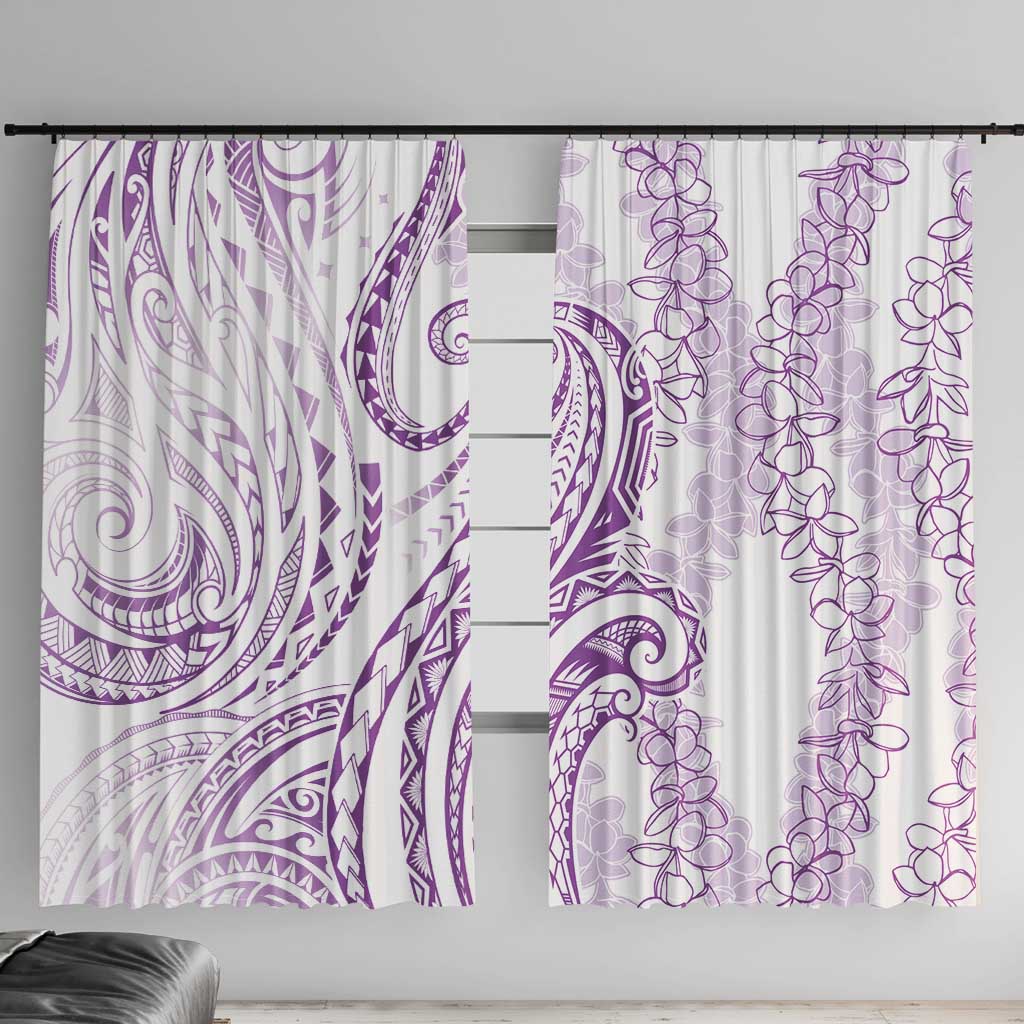 Polynesia Plumeria Lei Window Curtain White Violet Curves Motif LT7 With Hooks Violet - Polynesian Pride
