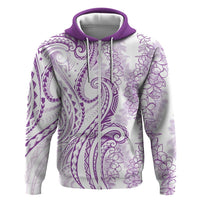 Polynesia Plumeria Lei Zip Hoodie White Violet Curves Motif