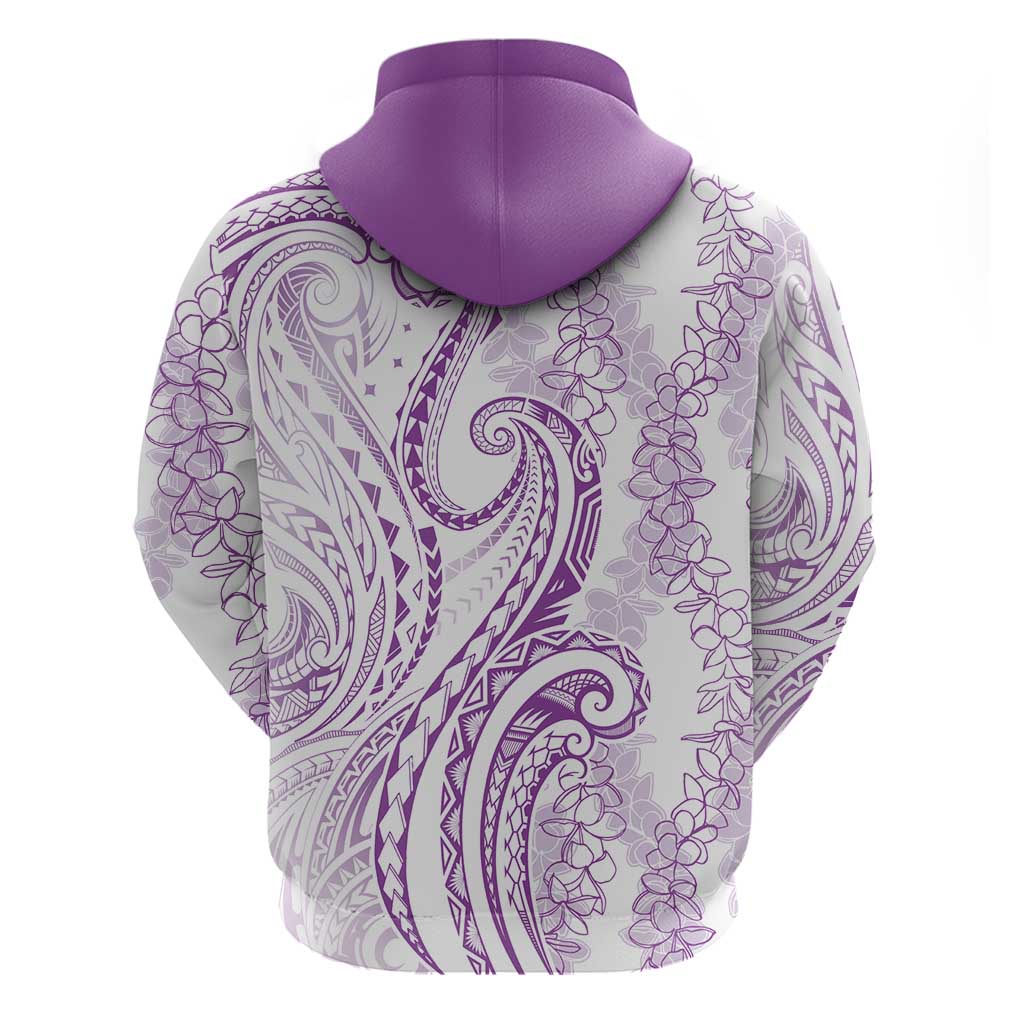 Polynesia Plumeria Lei Zip Hoodie White Violet Curves Motif