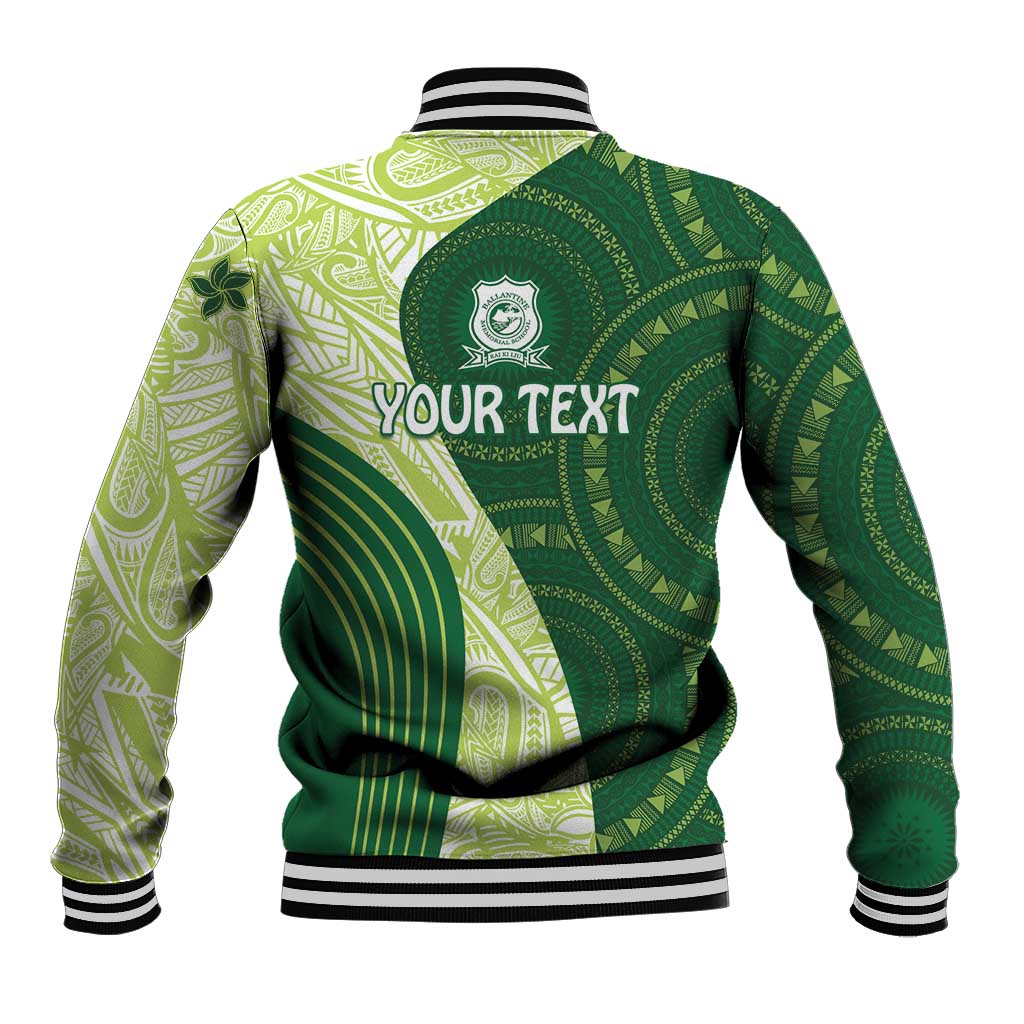Fiji Ballantine Memorial High School Personalised Baseball Jacket Masi Tapa Mix Plumeria