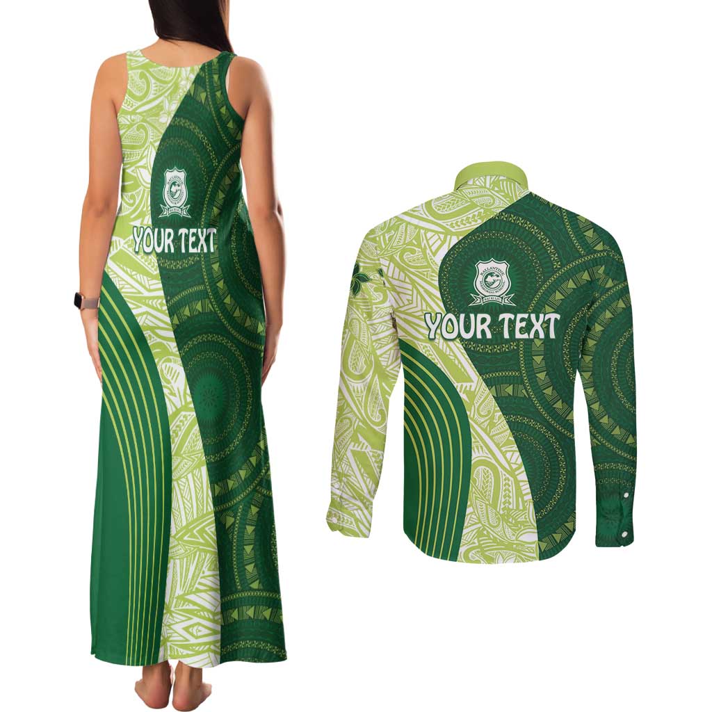 Fiji Ballantine Memorial High School Personalised Couples Matching Tank Maxi Dress and Long Sleeve Button Shirt Masi Tapa Mix Plumeria